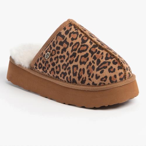 Ladies Mabel Sheepskin Platform Mule Slipper Chestnut Animal Extra Image 2